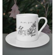 Kişiye Özel Mutlu Yıllar Noel Baba Tasarımlı Beyaz Kahve Fincanı