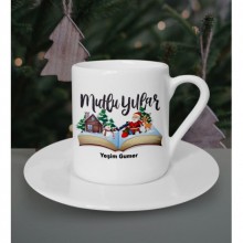 Kişiye Özel Mutlu Yıllar Tasarımlı Beyaz Kahve Fincanı