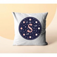 S Harfi Tasarımlı Astroloji Temalı Saten Kare Yastık