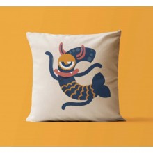 Ç Harfi Tasarımlı Monster Canavarlar Temalı Saten Kare Yastık