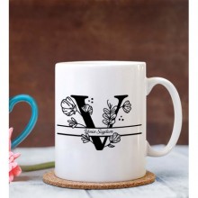 Kişiye Özel V Harfi Temalı Beyaz Kupa Bardak