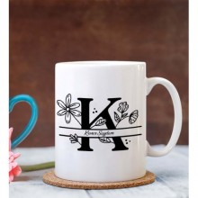 Kişiye Özel K Harfi Temalı Beyaz Kupa Bardak