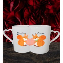 Kişiye Özel Sincap Temalı Sevgili Tasarımlı Çift Kupa