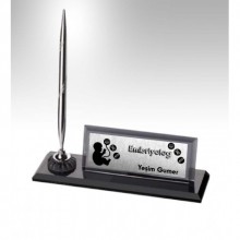 Kişiye Özel Embriyolog Temalı Kalemli Kristal Gümüş Renk Masa İsimliği