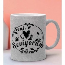 Seni Çok Seviyorum Tasarımlı Gümüş Renk Simli Kupa