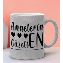 Annelerin En Güzeli Tasarımlı Gümüş Renk Simli Kupa