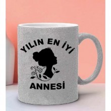 Yılın En İyi Annesi Tasarımlı Gümüş Renk Simli Kupa