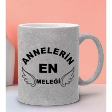 Annelerin En Meleği Tasarımlı Gümüş Renk Simli Kupa