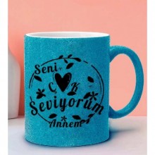 Seni Çok Seviyorum Tasarımlı Mavi Renk Simli Kupa