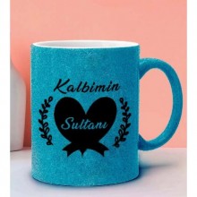 Kalbimin Sultanı Tasarımlı Mavi Renk Simli Kupa