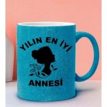 Yılın En İyi Annesi Tasarımlı Mavi Renk Simli Kupa