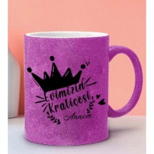 Evimizin Kraliçesi Tasarımlı Pembe Renk Simli Kupa