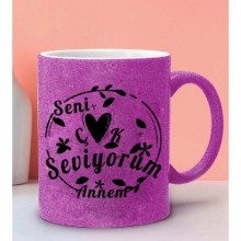 Seni Çok Seviyorum Tasarımlı Pembe Renk Simli Kupa