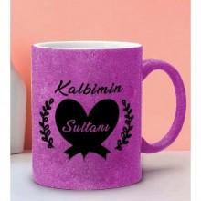 Kalbimin Sultanı Tasarımlı Pembe Renk Simli Kupa