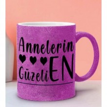Annelerin En Güzeli Tasarımlı Pembe Renk Simli Kupa
