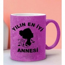 Yılın En İyi Annesi Tasarımlı Pembe Renk Simli Kupa
