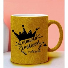 Evimizin Kraliçesi Tasarımlı Altın Sarı  Renk Simli Kupa