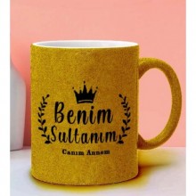 Benim Sultanım Tasarımlı Altın Sarı  Renk Simli Kupa