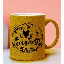 Seni Çok Seviyorum Tasarımlı Altın Sarı  Renk Simli Kupa