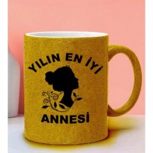Yılın En İyi Annesi Tasarımlı Altın Sarı  Renk Simli Kupa