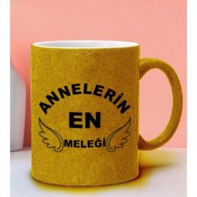 Annelerin En Meleği Tasarımlı Altın Sarı  Renk Simli Kupa