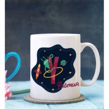 Kişiye Özel Y Harfi Temalı Space Tasarımlı Beyaz Kupa