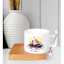 Kişiye Özel Eğlenceli Baba Tasarımlı Ahşap Altlıklı Seramik Fincan