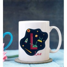 Kişiye Özel L Harfi Temalı Space Tasarımlı Beyaz Kupa