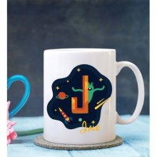 Kişiye Özel J Harfi Temalı Space Tasarımlı Beyaz Kupa