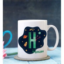 Kişiye Özel H Harfi Temalı Space Tasarımlı Beyaz Kupa