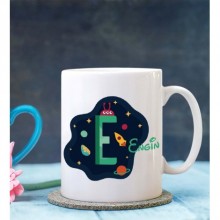 Kişiye Özel E Harfi Temalı Space Tasarımlı Beyaz Kupa