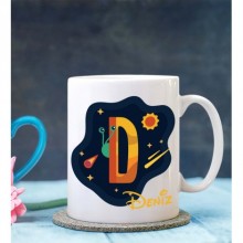 Kişiye Özel D Harfi Temalı Space Tasarımlı Beyaz Kupa