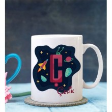 Kişiye Özel Ç Harfi Temalı Space Tasarımlı Beyaz Kupa