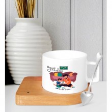 Kişiye Özel Oyun Arkadaşım Tasarımlı Ahşap Altlıklı Seramik Fincan