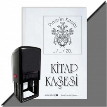 Kişiye Özel  Sarmaşık Figürlü Tarihli Kitap Kaşesi - Siyah