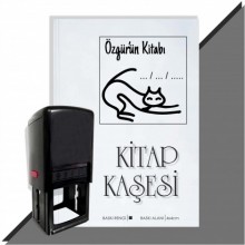 Kişiye Özel  Çizim Kedi 6 Tarihli Kitap Kaşesi - Siyah