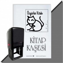 Kişiye Özel  Çizim Kedi 5 Tarihli Kitap Kaşesi - Siyah