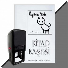 Kişiye Özel  Çizim Kedi 3 Tarihli Kitap Kaşesi - Siyah
