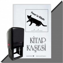 Kişiye Özel  Sevimli Kedi 6 Tarihli Kitap Kaşesi - Siyah
