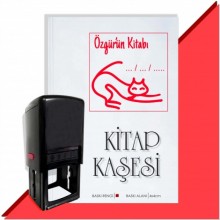 Kişiye Özel  Çizim Kedi 6 Tarihli Kitap Kaşesi - Kırmızı