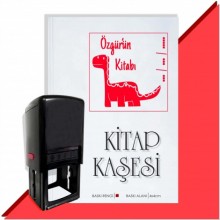 Kişiye Özel  Dinazor Silüeti 7 Tarihli Kitap Kaşesi - Kırmızı