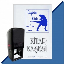Kişiye Özel  Dinazor Silüeti 4 Tarihli Kitap Kaşesi - Mavi