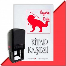 Kişiye Özel  Dinazor Silüeti 3 Tarihli Kitap Kaşesi - Kırmızı