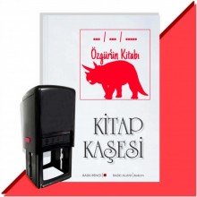 Kişiye Özel  Dinazor Silüeti Tarihli Kitap Kaşesi - Kırmızı