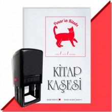 Kişiye Özel  Sevimli Kedi 10 Tarihli Kitap Kaşesi - Kırmızı