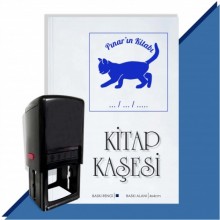 Kişiye Özel  Sevimli Kedi 9 Tarihli Kitap Kaşesi - Mavi