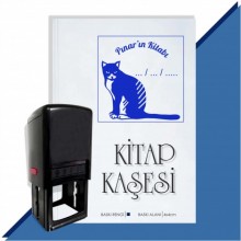 Kişiye Özel  Kara Kedi 3 Tarihli Kitap Kaşesi - Mavi