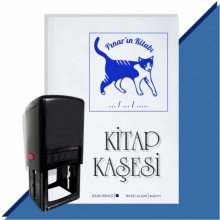 Kişiye Özel  Kara Kedi Tarihli Kitap Kaşesi - Mavi
