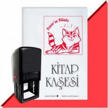 Kişiye Özel  Çizgili Kedi 2 Tarihli Kitap Kaşesi - Kırmızı