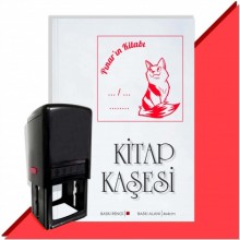 Kişiye Özel  Çizgili Kedi Tarihli Kitap Kaşesi - Kırmızı